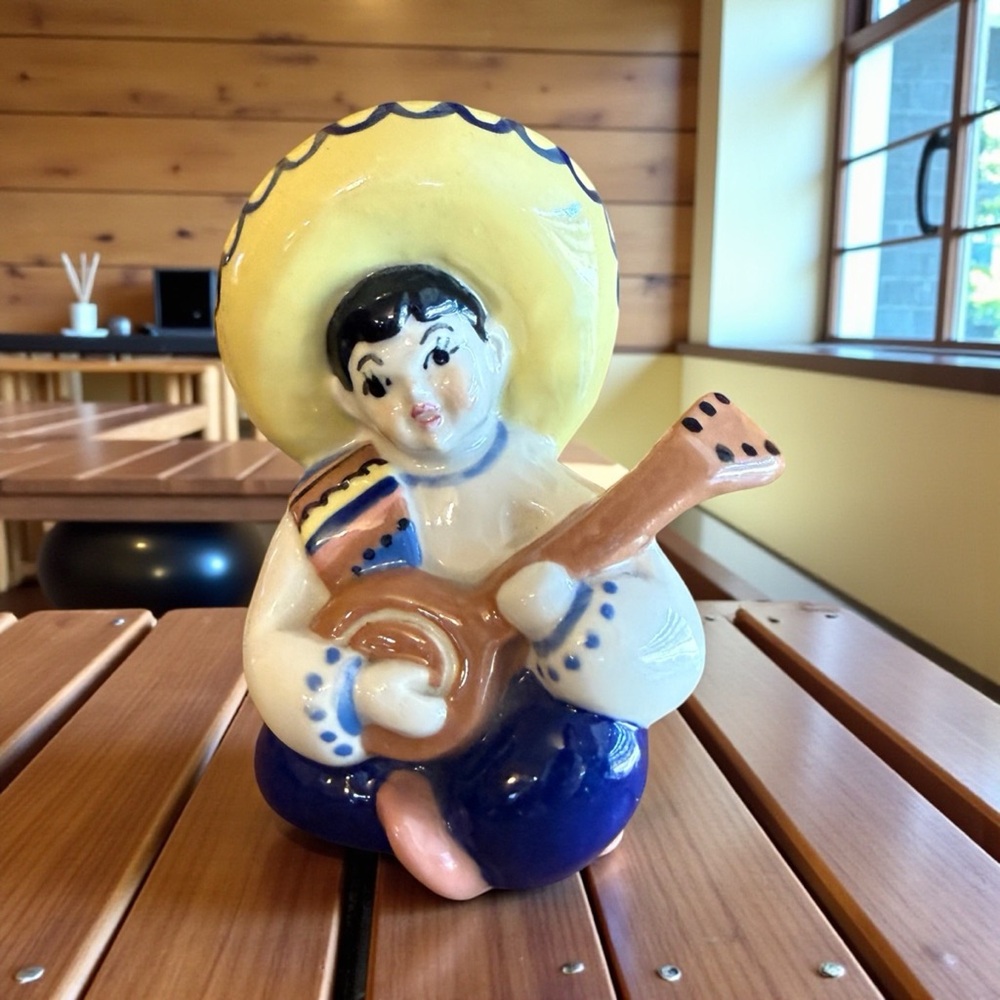 Ceramic Arts Studio Mariachi Man Figurine Yellow Sombrero Guitar Vintage